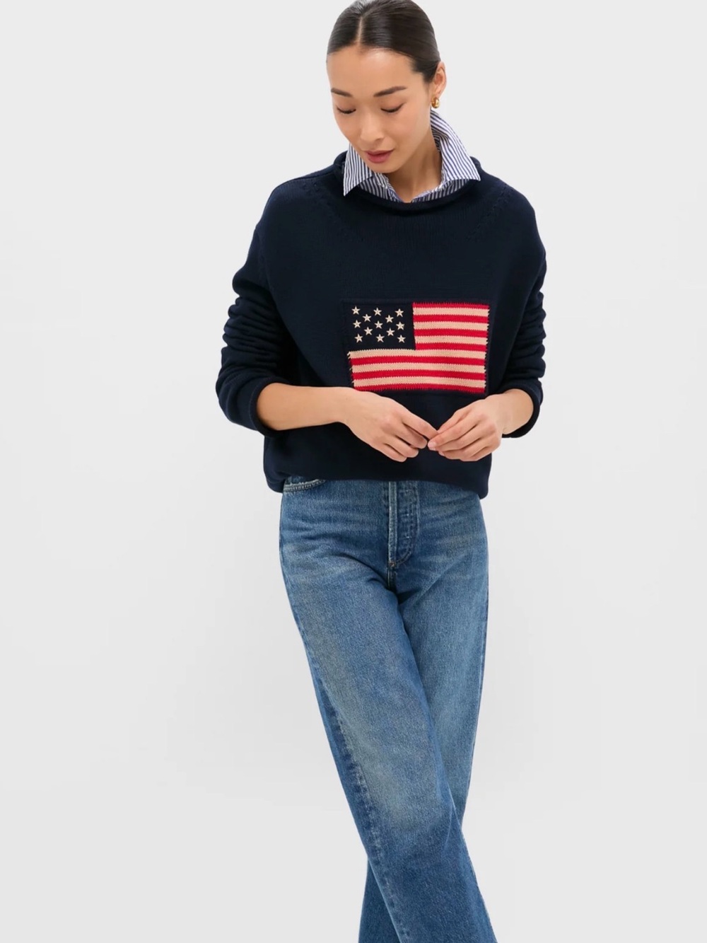 Tuckernuck Navy Cotton Rollneck Americana Flag Sweater Women’s Sz XXL